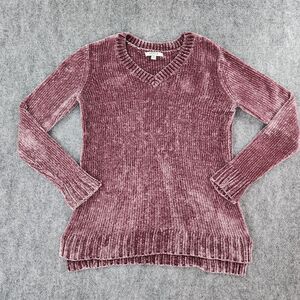Orvis Sweater Womens Medium Purple Maroon Soft Chenille V Neck Cozy Cottage Chic